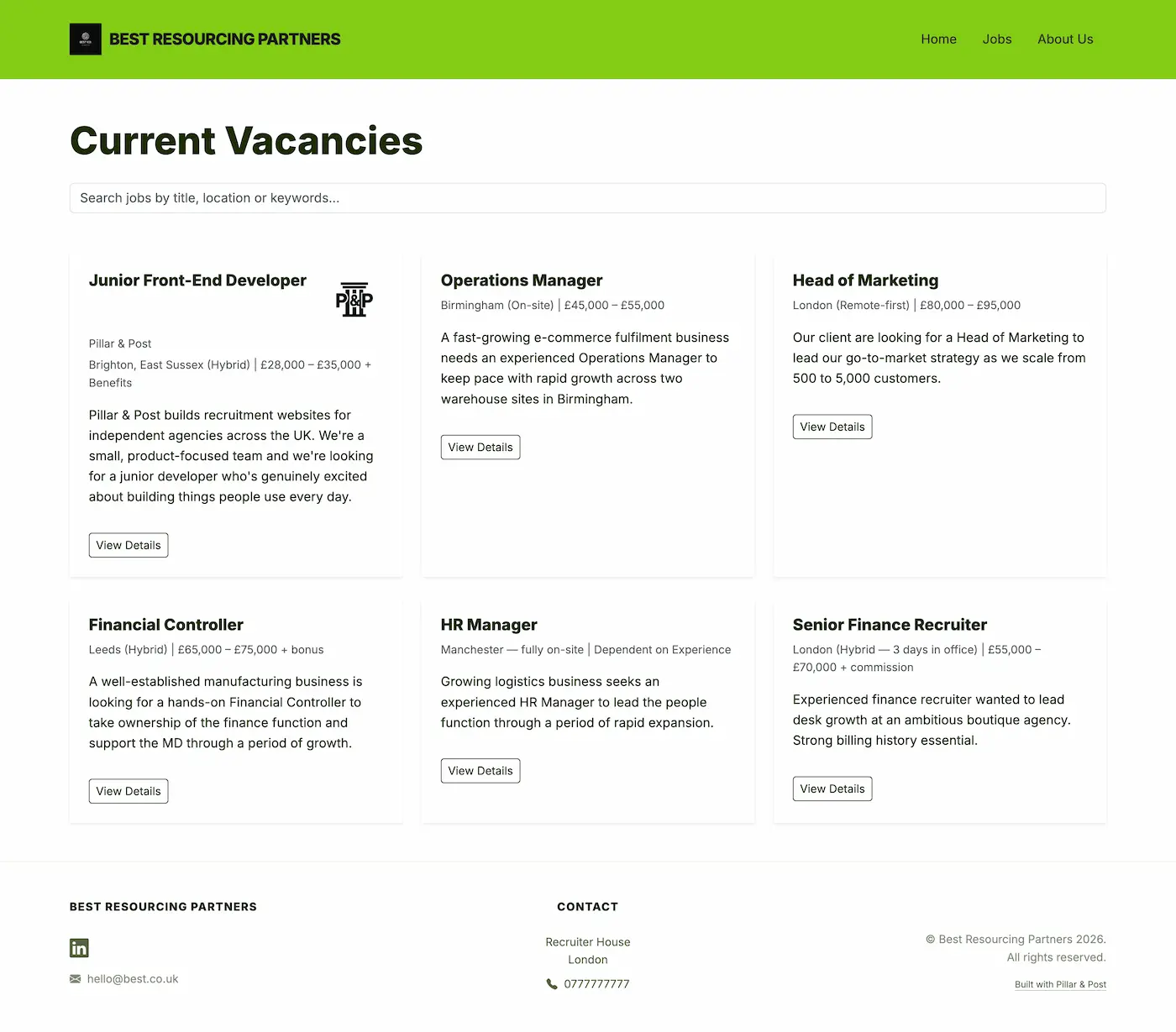 The Pulse jobs page preview